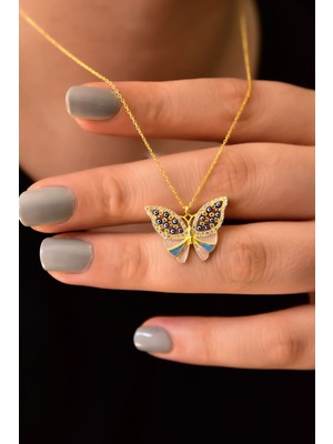 Normadia 925 Ayar Gümüş Mineli Kelebek Kolye, Zarif ve Şık Takı