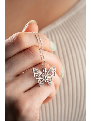 Normadia 925 Ayar Gümüş Rodyum Kaplama Kelebek Tasarımlı Zirkon Kolye