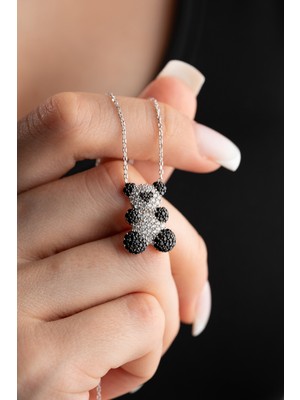 Normadia 925 Ayar Gümüş Rodyum Kaplama Panda Zirkon Taşlı Kolye