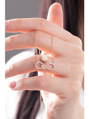 Normadia 925 Ayar Gümüş Rose Kaplama Sonsuzluk Gül Kolye, Zarif Takı Modeli