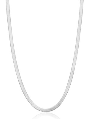 Normadia Kadın Italyan Yassı Gümüş Zincir Rodyum Kaplama Kolye