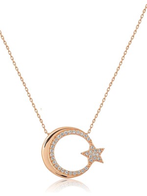 Normadia Ay Yıldız Figürlü Rose Altın Kaplama Nano Zirkon Kolye, Şıklık ve Zarafet