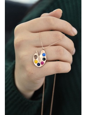 Normadia 925 Ayar Gümüş Rose Altın Kaplama Şık Palet Kolye