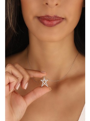 Normadia Kadın Rodyumlu Yıldız Model Gümüş Kolye, Zarif ve Parlak Tasarım