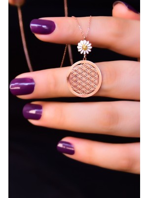 Normadia 925 Ayar Gümüş Rose Kaplama Papatya Yaşam Çiçeği Kolye