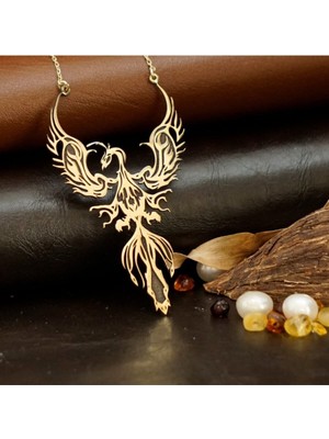 Normadia Şık Kadın Gümüş Anka Kuşu Kolye, Zarif Altın Kaplama Detaylı Tasarım