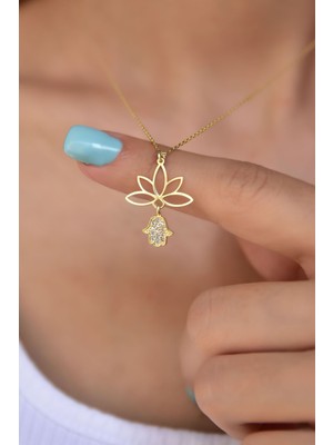 Normadia 925 Ayar Gümüş ve Altın Kaplama Lotus Çiçekli Kolye