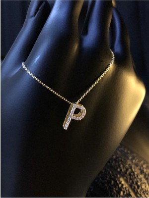 Normadia Yatay Taşlı P Harf Gümüş Kolye, Sevgili, Eş, Anne, Arkadaş Hediye