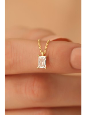 Normadia Parlak Kristal Taşlı 925 Ayar Gümüş Baget Kolye 8.50MM