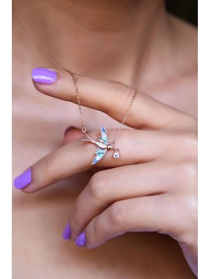 Normadia 925 Ayar Gümüş Rose Kaplama Kırlangıç Tasarımlı Şık Kolye