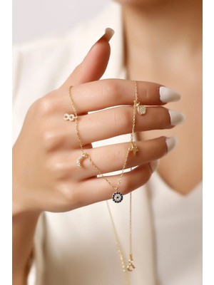 Normadia Ay Yıldızlı 925 Ayar Gümüş ve 14 Ayar Altın Suyu Kolye