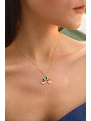 Normadia 925 Ayar Gökkuşağı Kolye, Renkli ve Şık Takı, Zarif Hediye Alternatifi