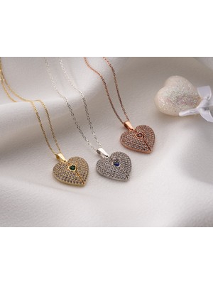 Normadia 925 Ayar Gümüş Doğum Taşlı Kalp Kolye Rose Gold, Açılır Kapanır