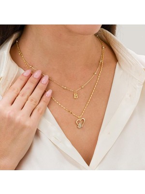 Normadia Harf Detaylı Ikili Kalp Kolye, Şık ve Kişisel Takı