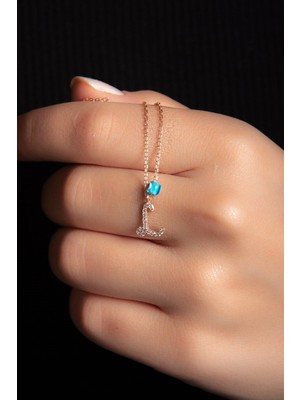 Normadia Beyaz Zirkon Taşlı Ü Harf Kadın Kolye Rose Gümüş Kaplama