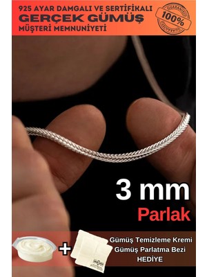 Normadia Şık 3mm Gümüş Erkek Kolye, Beyaz Tilki Kuyruğu Tasarımı