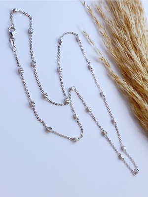 Normadia 925 Ayar Gümüş Rodyumlu Top Top Hayalet Model Zincir Kolye 50CM