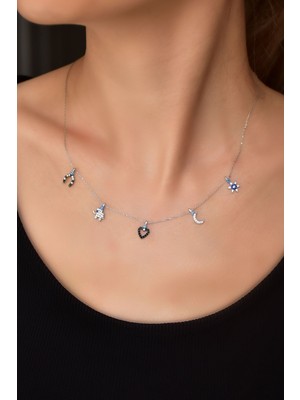 Normadia 925 Ayar Gümüş Rodyum Kaplama Göz Mineli Zirkon Taşlı Şans Kolye