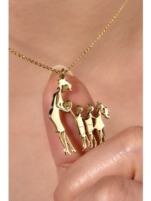 Normadia 14 Ayar Altın Kaplama Aile Aşk Kolyesi, Erkek ve Kız Çocuklar Için