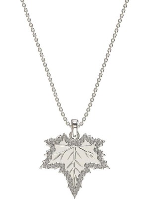 Normadia Zirkon Taşlı Rodyum Kaplama Çınar Yaprağı Gümüş Kolye