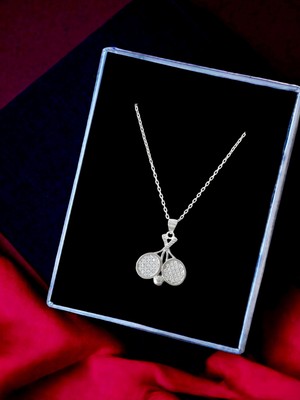 Normadia Şık Beyaz Taşlı 925 Ayar Gümüş Tenis Raketi Kolye