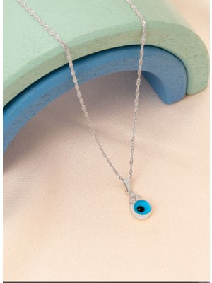 Normadia Şık Zincirli Cam Nazar Boncuklu Altın Kaplama Gümüş Kolye