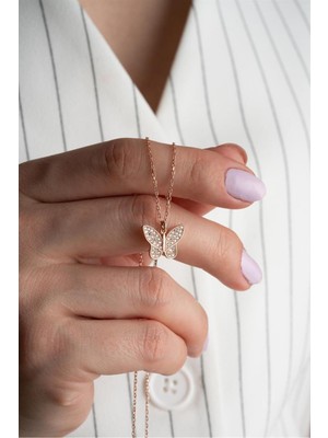 Normadia 925 Ayar Rose Kelebek Gümüş Kolye, Zarif ve Şık Tasarım