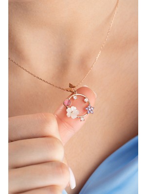 Normadia 925 Ayar Gümüş Kelebek ve Manolya Çiçekli Zarif Kolye