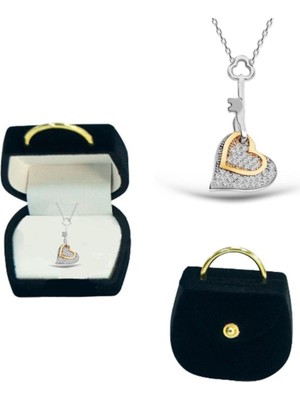 Normadia Kadife Kutuda 925 Ayar Gümüş Kalbimin Anahtarı Kolye