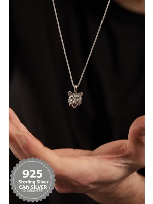 Normadia 925 Ayar Gümüş Erkek Kolye, Özel Tasarım Kurt Figürü Detaylı