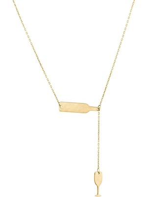 Normadia Gümüş Renkli Şarap ve Kadeh Tasarımlı Şık Kolye