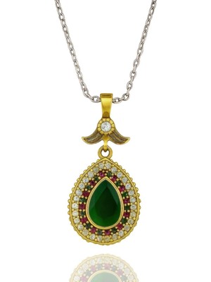 Normadia Damla Yeşil Zümrüt Taşlı Gümüş Otantik Doğal Kolye