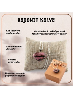 Normadia Sertifikalı Rodonit Kalpli Kolye Ucu ve Gümüş Zincir Hediye