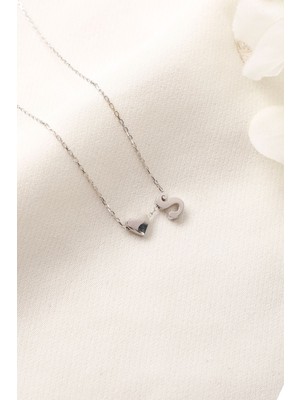 Normadia Şık S Harfli Kalpli Kadın Gümüş Kolye, Rodyum Kaplama