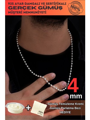 Normadia Erkek Gümüş Top Zincir Kolye 4mm, 925 Ayar, Şık ve Hafif Tasarım
