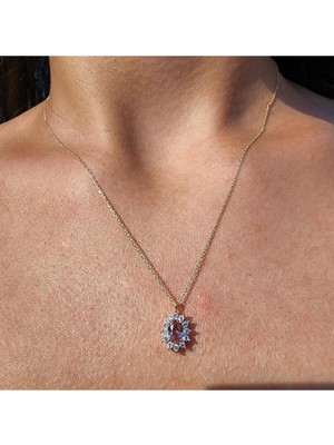 Normadia Parlak Gümüş Kolye, Zultanit ve Pırlanta Detaylı, Vintage Tasarım