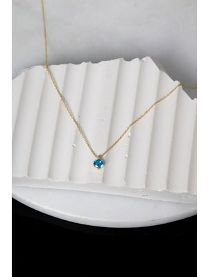 Normadia Parlak Gümüş Minik Akuamarin Taşlı Zarif Kolye