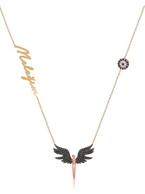 Normadia 925 Ayar Gümüş Mikail Meleği Kolye, Nazar Boncuklu ve Siyah Taşlı