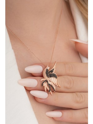 Normadia Zümrüdü Anka Simurg Gümüş Kolye, Büyük Boy Rose Tasarım