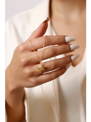 Normadia Şık Üç Boyutlu Yıldız Kadın Kolye, 925 Ayar Gümüş ve 14 Ayar Altın Renk