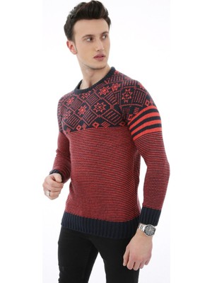 Evolaria Çizgili Desenli Kalın Kışlık Erkek Günlük Triko Kazak