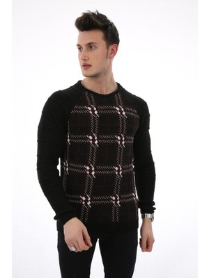 Evolaria Ekose Desenli Sıfır Yaka Erkek Günlük Triko Kazak