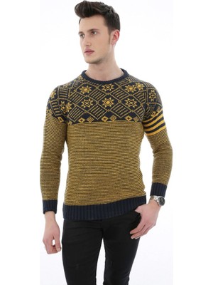 Evolaria Çizgili Desenli Kalın Kışlık Erkek Günlük Triko Kazak