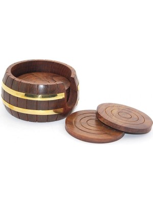 Elikaya TR Pirinç Yuvarlak Ahşap Bardak Altı