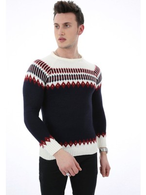 Evolaria Desenli Lacivert Kalın Kışlık Erkek Günlük Triko Kazak