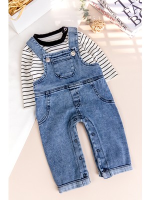 Babymod Erkek Bebek 2'li Denim Şık Kot Salopet Tulum Set