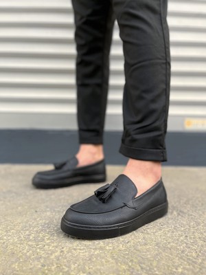 Zapatos JY153 Bloom Bağcıksız Püsküllü Cilt Erkek Günlük Spor Klasik Ayakkabı Cst - Siyah