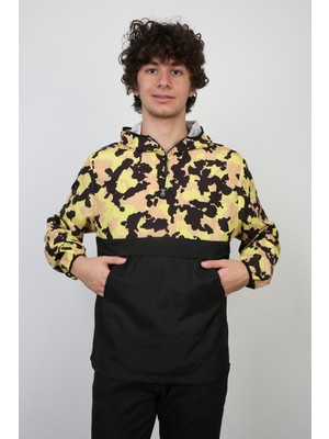 Evolaria Yarım Fermuarlı Kamuflaj Desenli Kapüşonlu Ince Erkek Spor Günlük Mevsimlik Mont