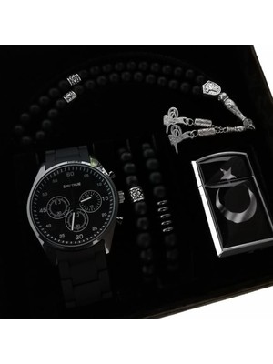 Erkeğe Hediye Seti Kol Saati Tespih Bileklik Çakmak Sevgili Hediyeleri Evlilik Yıl Dönümü Doğum Günü Hediyesi