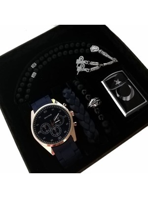Erkeğe Hediye Seti Erkek Kol Saatleri Osmanlı Tuğra Çakmak Bileklik Tespih Saat Kombini Doğum Günü Hediyesi